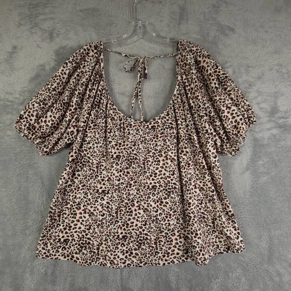 *2for$15*Sanctuary Womens Blouse Brown Animal Leopard Print‎ Short Sleeve